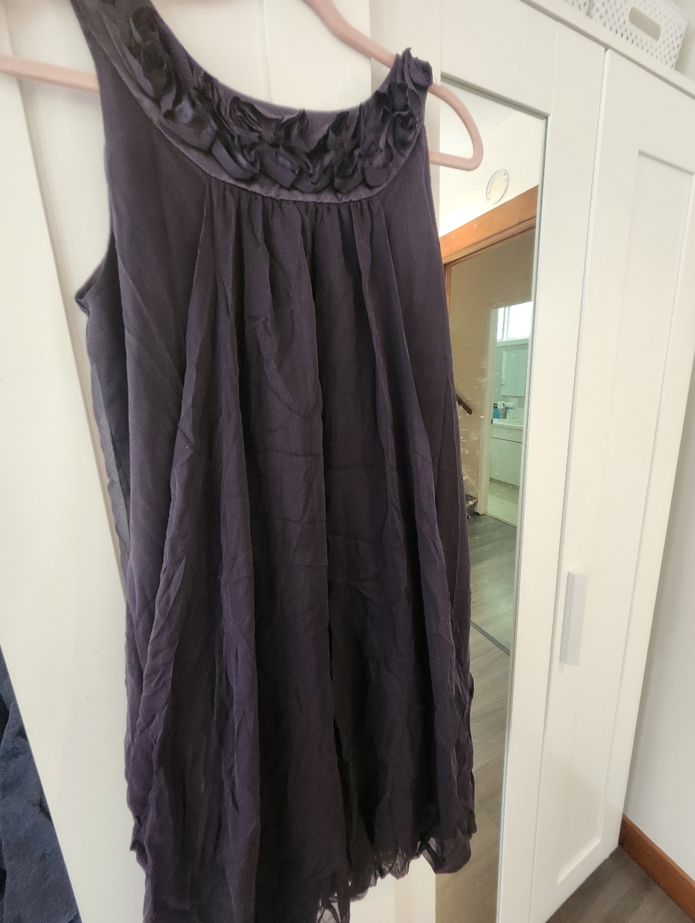Sleeveless Floral Yoke Silk Dress in Deep Plum